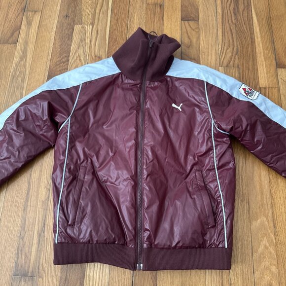 Puma Ski Nationals Jacket Women's Maroon Powder Blue Track Bomber Size M - Picture 2 of 6